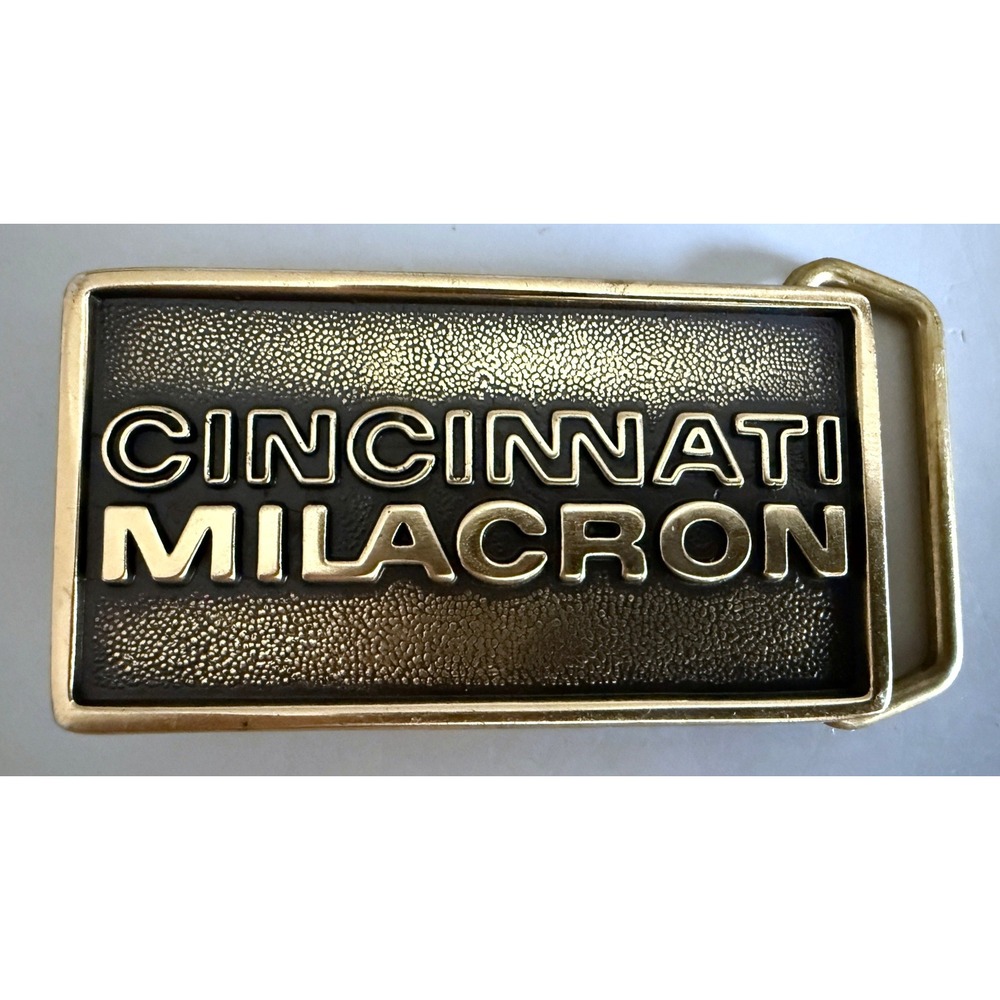 Vtg Brass Cincinnati Milacron Small Batch Industry Belt Buckle TBW Los Gatos NOS